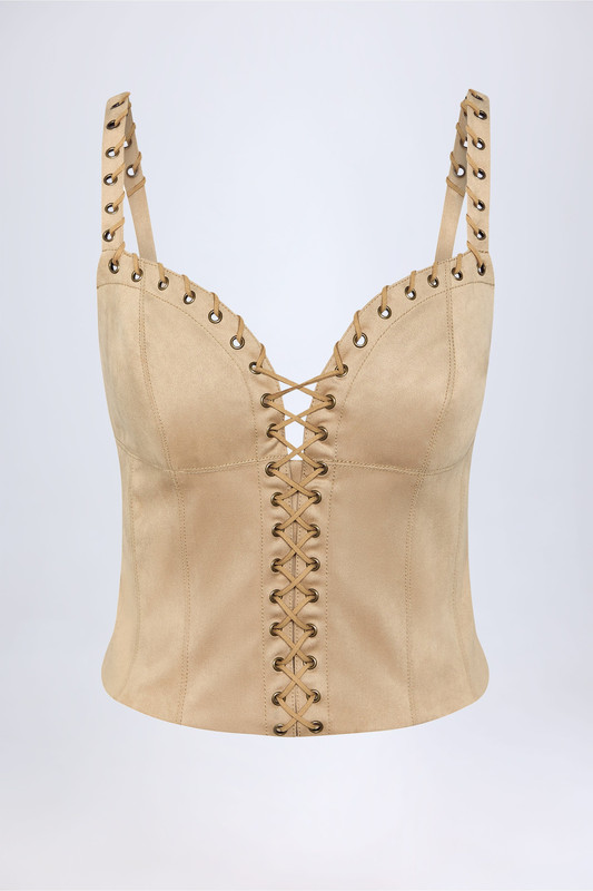 Lace-Up Top in Tan - UK Size:10